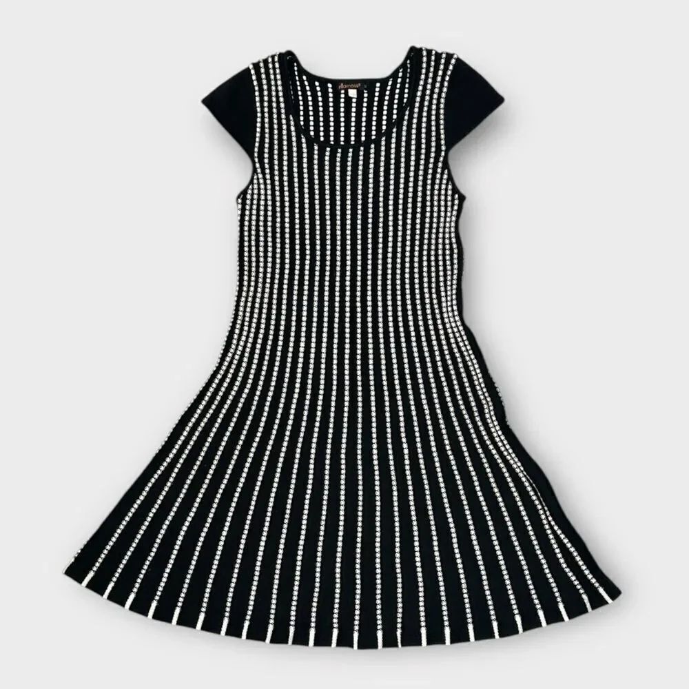 Ella Moss Summer Knit Dress Fit & Flare Black White Cotton Girl’s sz 12 Slim Fit